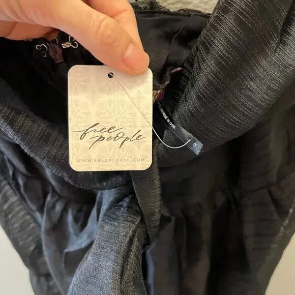 NWT Free People Hailey Puff Sleeve Sheer Midi Dress Black Size 12 $168 Romantic - Picture 9 of 11